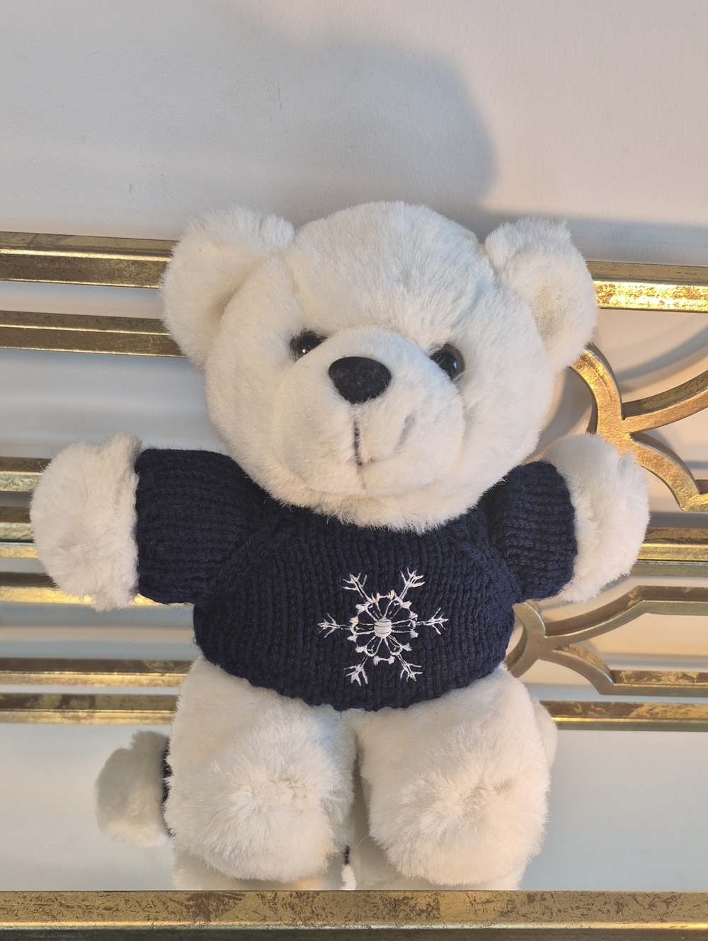 Christmas Teddy Bear W Blue Snowflake Sweater-Global New Beginnings, 10", White.